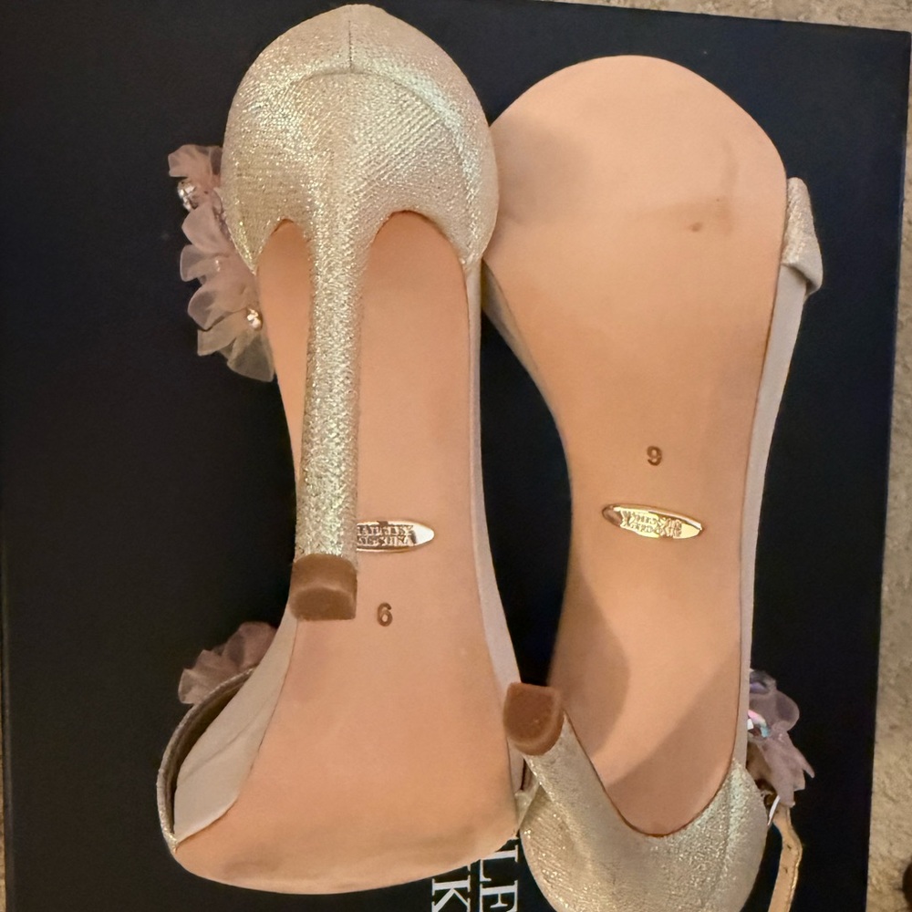 Badgley Mischka Nude Floral Embellished Heels - Picture 2 of 4